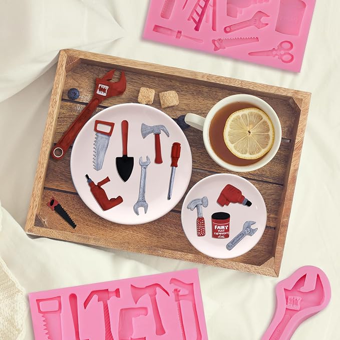 3 Pieces Hand Tools Fondant Molds, Mini Construction Tool Molds for Chocolate Cookie Cupcake Decorating
