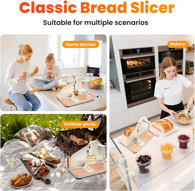 Stainless Steel Bread Slicer, Manual Sourdough Bread Cutter with Hand Crank and Adjustable Thickness, Bread Slicing Tool for Homemade Loaves, Toast, Bagels and Bakery Use