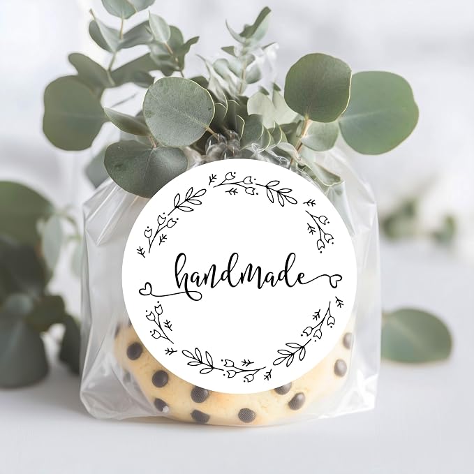 120 x Handmade Stickers, Business Stickers, Seller Stickers, Handmade Labels, Handmade with Love Stickers, 1.6 in Round Stickers