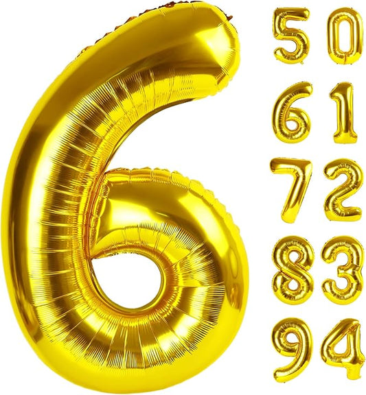 Gold 6 Balloon, Number Balloon 40 Inch, Gold and Black Party Supplies 6th Balloons for Birthday, 6 Birthday Balloon, Number 6 Balloon
