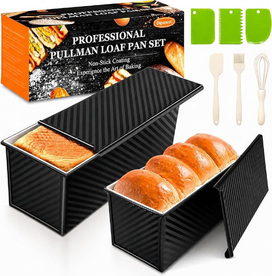 Bread Loaf Pan with Lid, 2-Pack, 2.2LB & 1LB | Food-Grade Nonstick Coating, Easy Release, Perfect Loaf Shape, Corrugated Design, Oven Safe up to 450°F