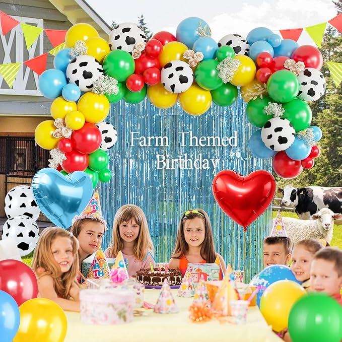 Toy Inspired Story Balloons Garland Arch Kit with Light Blue Fringe Curtain for Boys Farm Rodeo Cowboy Boots Animal Themed Baby Shower Birthday Kids Barnyard Celebration Party Decorations