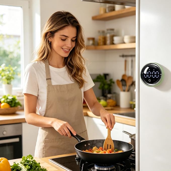 Magnetic Kitchen Timer - Smart Voice Activated Countdown Device | Digital Rotary Knob Magnet Timer | for Adults Chefs Student Study Fitness Baking Learning Teaching