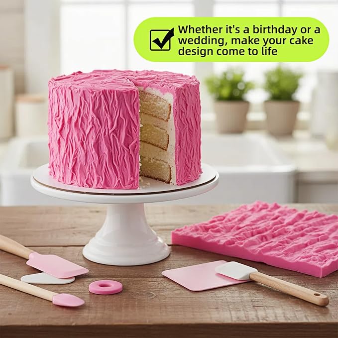 Tree Bark Cake Fondant Mold Tree Stump Fondant Impression Texture Mat Wedding Lumberjack Cake Border Decorating Tool Chocolate Gumpaste Pastry Cake Lace Mold Silicone Mat (Pink)