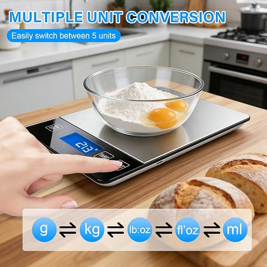 33lb Digital Kitchen Food Scale | Stainless Steel Material, Weight Grams and Ounces, Pounds/Ounces/Grams Freely Changed, Home Baking, Daily Use
