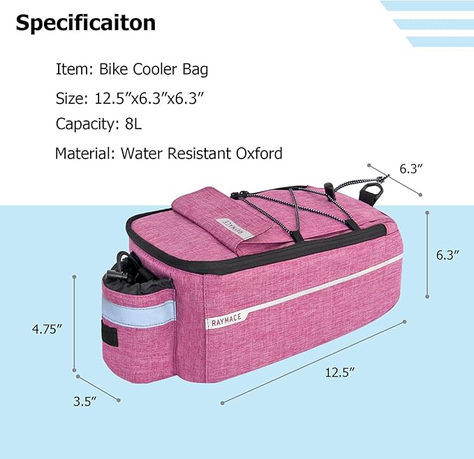 RAYMACE Bike Rear Rack Bag, Bike Trunk Cooler Bag, Bicycle Pannier for Warm or Cold Items (Violet)