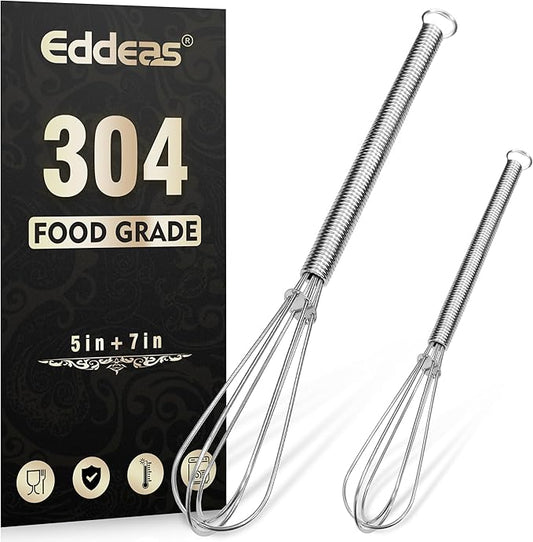 Eddeas Mini whisk, Small Whisk 2 Pieces, 5in and 7in 304 Stainless steel Wire Whisk for Whisking, Beating, Mixing Sauces, Blending Ingredients