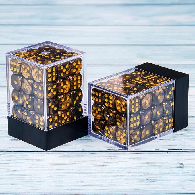 36 of Pack 12MM 6 Sided Dice Set,Two Colours D6 Game Dice Set, 6 Sided Standard Dices for Yahtzee, Bunco,with Portable Plastic Box(Golden+Black)