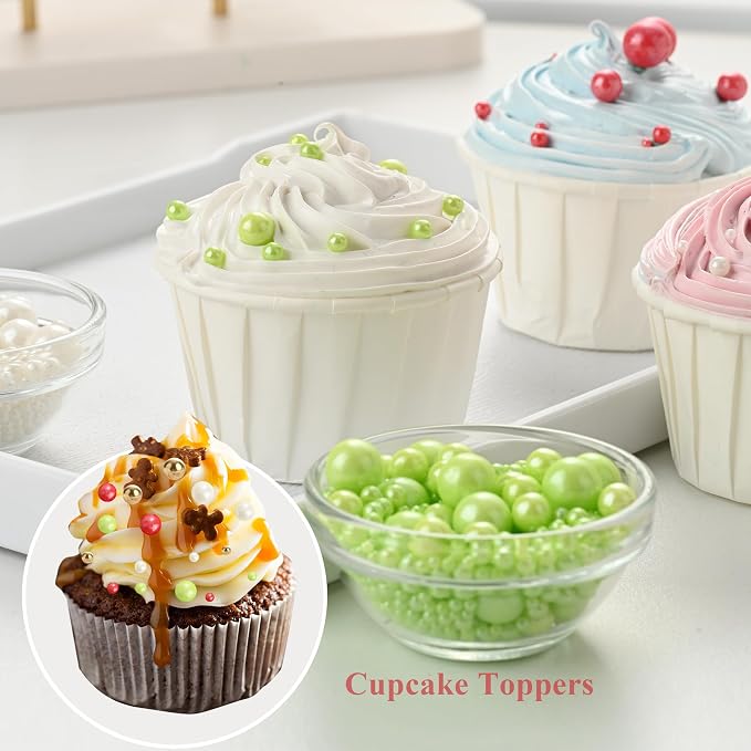 Homankit Edible Pearl Sprinkles for Baking, Red White Green and Gold Sugar Pearls Cake Decorations for Cupcake Toppers Cookie Decorating Birthday Party Wedding Christmas Winter Supplies