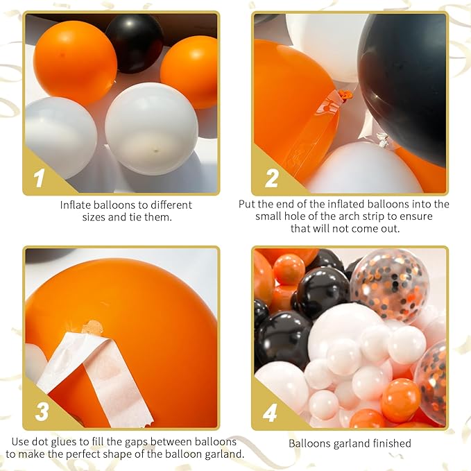 136pcs Black Orange White Balloon Garland Kit - 18/12/10/5 Inch Confetti Balloon Arch Set for Halloween, Birthday, Graduation Party Decorations