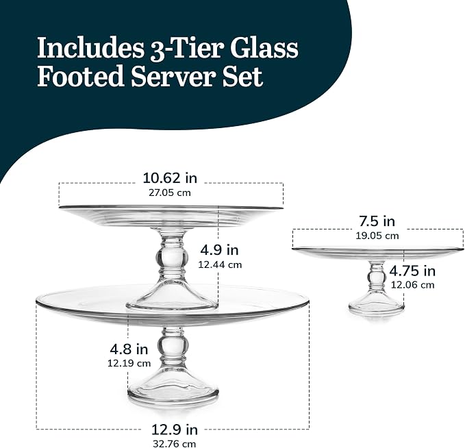 Libbey Selene 3 Tier Serving Stand Set, Elegant, Curvy Style Glass Dessert Stand, Dishwasher Safe 3 Tiered Dessert Stand for Fruit and Candy bowls