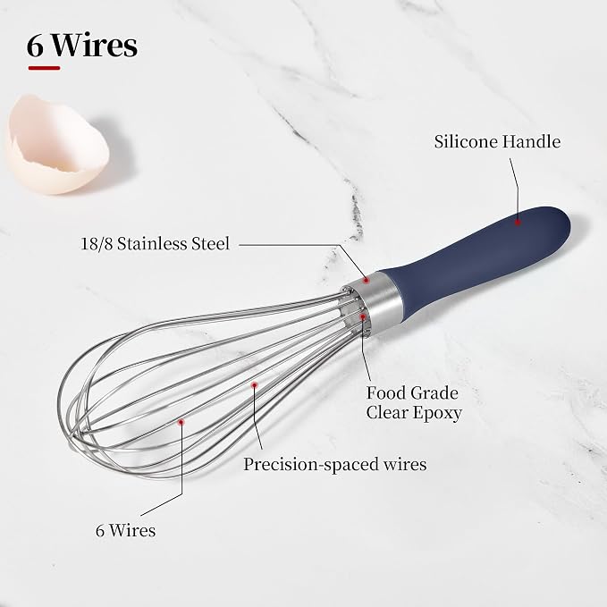 Small Whisk: Stainless Steel 9in Wire Balloon Wisk Kitchen Egg Whisker Heavy Duty Hand Mixer for Cooking Baking Whipping Blending Mixing Stirring Sauce, Flour, chocolate (Midnight Blue)