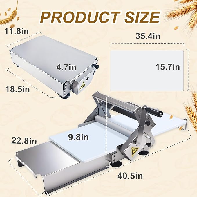 40.5"X22.8" Folding Dough Sheeter Machine, Manual Stainless Steel Dough Roller Machine with 56 Adjustable Thicknesses for Pizza, Pastry, Cookie Dough