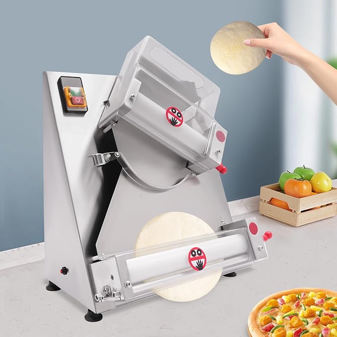 4-12" Electric Pizza Dough Roller Commercial Dough Roller Sheeter with Adjustable Thickness 370W Pizza Dough Press Dough Sheeter Machine for Bakeries, Pizza Shops, Restaurants (4-12")