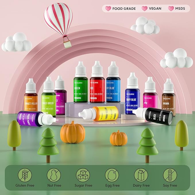 Food Coloring Set - 12 Color Food Grade Vibrant Food Dye and Gel Food Coloring Set - 8 Colors Concentrated Gel Based Food Color