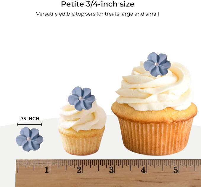 Mini Edible Royal Icing Flowers (36 Count), Petite Edible Flower Cake Decorations, Edible Flowers for Cupcakes, Flowers with Pearl Sprinkles for Cakes & Cupcakes, Global Sugar Art (Purple, 36 Count)