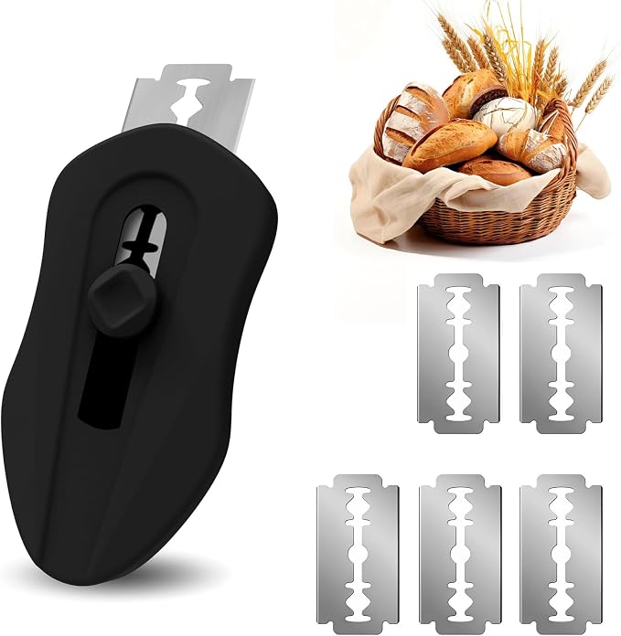 Uliya Professional Magnetic Bread Lame Set Retractable Dough Scoring Tool with 5 Replaceable Blades, Safety Push-Pull Design for Artisan Bread Scoring, Perfect for Home Bakers (Black)