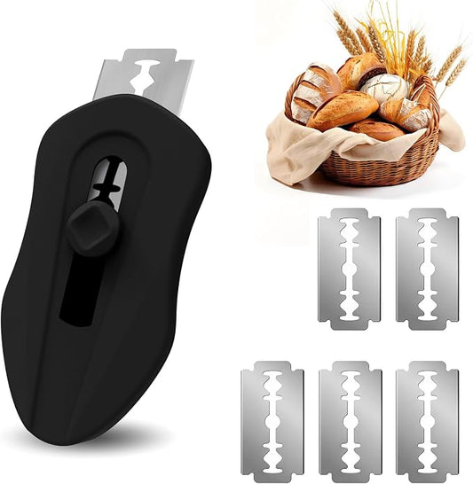 Uliya Professional Magnetic Bread Lame Set Retractable Dough Scoring Tool with 5 Replaceable Blades, Safety Push-Pull Design for Artisan Bread Scoring, Perfect for Home Bakers (Black)