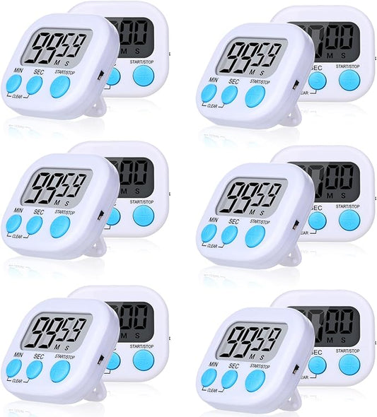Mwellewm 12Pcs Digital Timers for Classroom Kitchen Timers for Cooking Small Magnetic Stopwatch Mini Countdown Timer Loud Alarm Stop for Study Work Baking Sports Games Office Timer Clock (White)