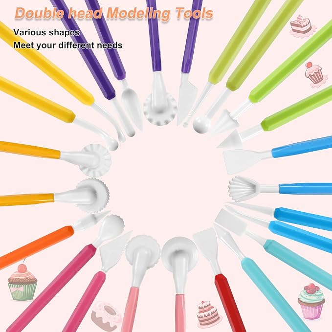Patelai 19 Pcs Cake Decorating Tools, Cookie Fondant Modeling Set, Marshmallow Sculpting Brush and Fondant Modeling Tools for DIY Cake Sugar Gum Paste Decorating Supplies