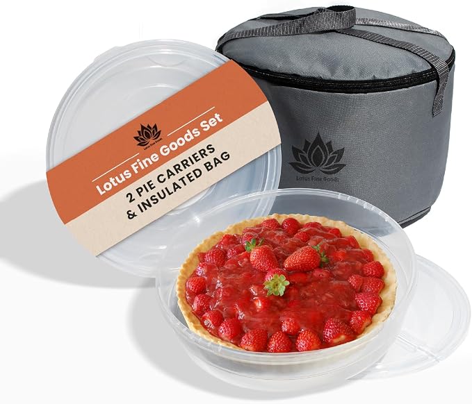 2 Pack Pie Carrier with Lid & Insulated Food Carrying Case Bag - 12" Food Storage Containers for Pies, Cheesecake, Flan, Pizza, Tortilla & More