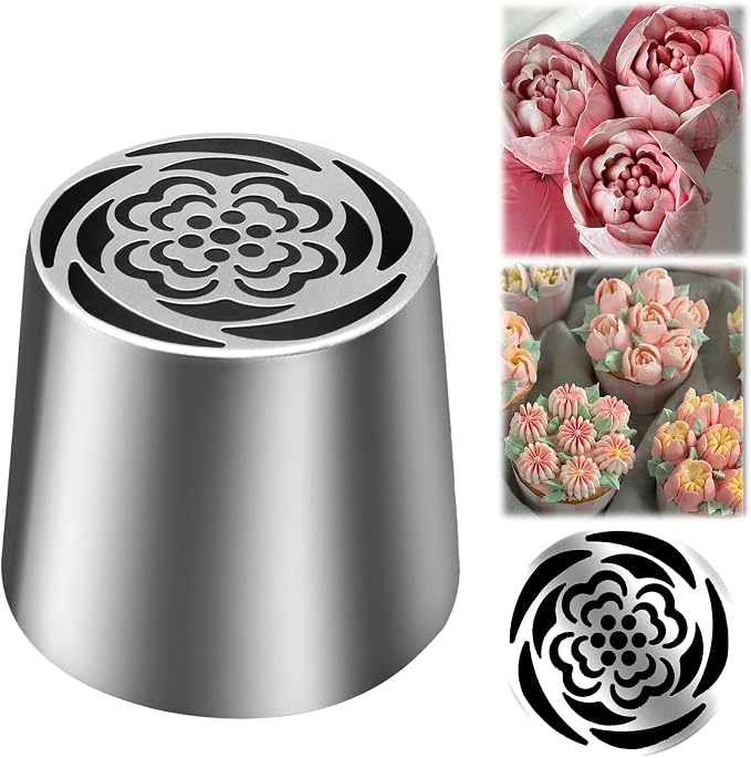 Jiozermi Extra Large Russian Piping Tip, Stainless Steel Flower Frosting Tip Icing Nozzle Floral Icing Nozzle for Birthday Cake Cupcake Decorating Frosting, Cream Baking Cookie DIY, SL44