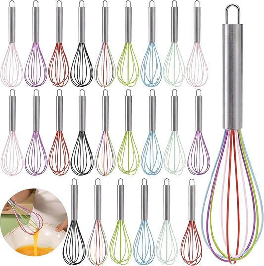 Cididu Set of 24 Silicone Whisk Bulk for Cooking, 10 In Wisking Tool Non Scratch, Flexible Rubber Whisks for Nonstick Pans, Kitchen Hand Whisk for Mother's Day Party Gifts, BPA Free Dishwasher Safe