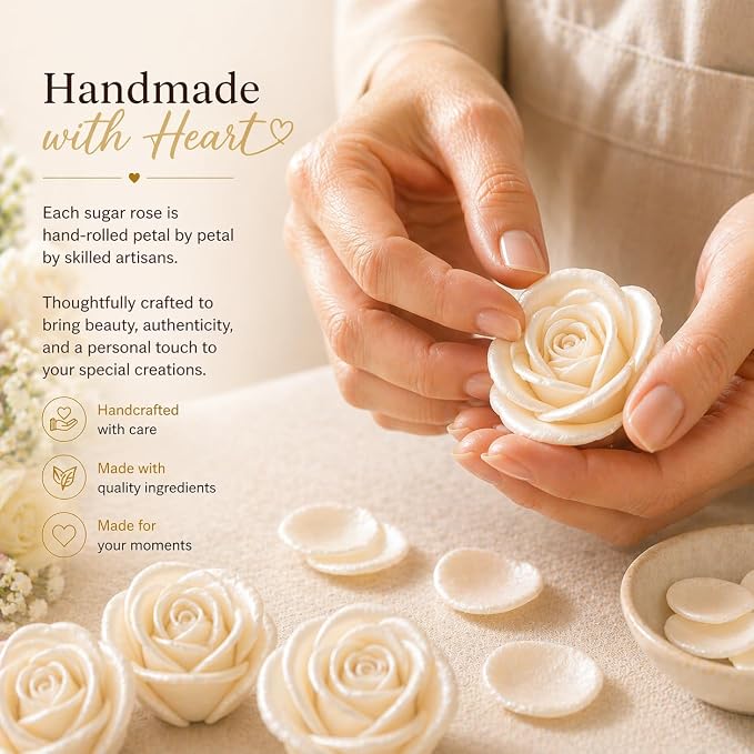 Confect Metallic Edible Lumniscent Pearl Roses | Christmas Cupcake Toppers | Edible Flower For Cake Decorating | Edible Metallic Sugar - Soy-Free, Dairy-Free, Palm Oil-Free -Pack of 12