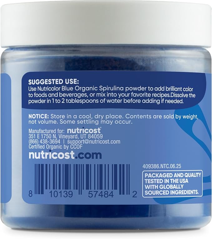 Nutricost Blue Plant Based Food Coloring from Organic Blue Spirulina (30 Servings) - Nutricolor Color Alternative for Food & Beverages