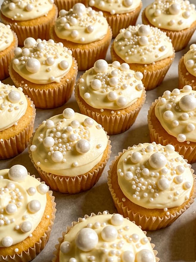 HeDeon&Rles White Pearls Sprinkles for Baking White Sprinkles 90g/3.17oz 4 Size Mix Edible Pearls for Cake Cupcake Pancake Icing Decoration