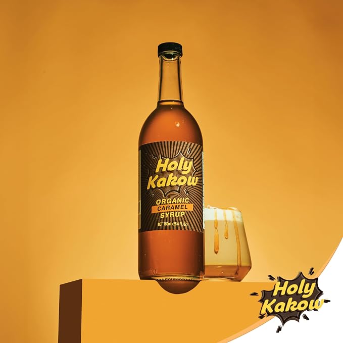Holy Kakow Cafe Organic Caramel Syrup - Caramel Coffee Syrup, Organic Syrup for Coffee, Caramel Syrup for Coffee, Add to Latte, Cocktail and Shake, Real Food Ingredients, Specific Flavor - 750ml