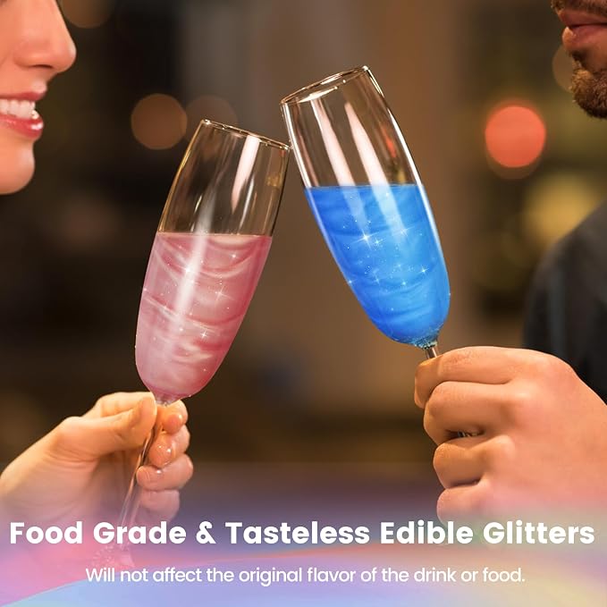 5 Colors Edible Glitter Set, Food Grade Edible Glitter for Drinks, Flavorless Luster Dust Shimmer Powder for Baking, Cakes, Cocktails, Beverages, Strawberries, Cookies, Candies, Fondant (5g/Bottle)