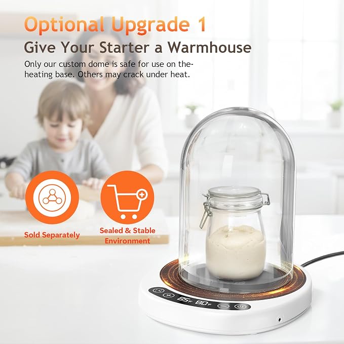 SourKeeper, Larger 2-in-1 Sourdough Starter Warmer Pro - 2026 Upgrade Larger Heating Plate, Dough Temp Probe, 1°F Control (70–110°F), 24H Timer, Real-Time Monitoring, for Beginner Bakers Pro-WHT
