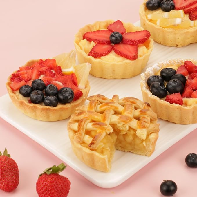 1 Inch Deep Mini Tart Pan Set, 6PCS 3.6 Inch Tart Pans with Removable Bottom and Tart Tamper, Nonstick & Durable Bakeware, Ideal for Mini Pies, Tarts, Quiches, Cheesecakes, (Pink)