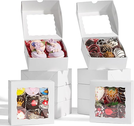 50pcs small bakery boxes 5x5x2 inches white candy cookie boxes with window treat boxes for chocolate truffle box