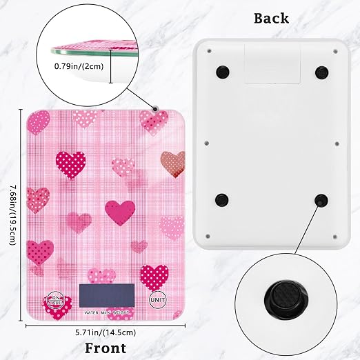 Food Scale Kitchen Scale for Baking Cooking Digital Food Weighing Measuring Scale Small Waterproof Electric Food Scale Pink Plaid Dotty Hearts
