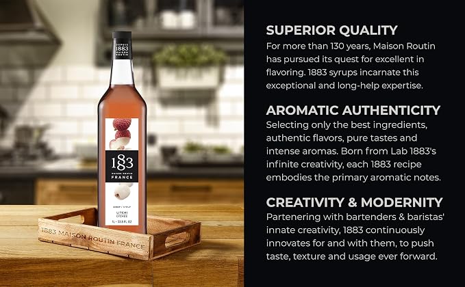 1883 Lychee Syrup for Drinks, Made in France, 1 Liter Glass Bottle