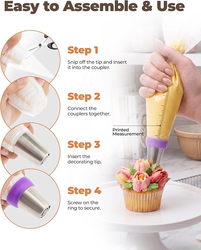 Bake Choice 46 Pcs Russian Piping Tips Set, Upgraded Piping Bags and Tips Set, Cake Decorating Kit with 6 Russian Piping Tip, 2 Leaf Piping Tip, 2 Couplers, 36 Piping Bags for Cupcake, Cookie, Baking
