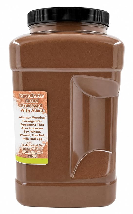 Dutch Process Cocoa Powder | 100% Unsweetened Cocoa | Bulk 5 lb Container | Rich Dark Baking Cocoa for Brownies, Cakes, Hot Chocolate & Smoothies | Dasher’s Spice & Beans