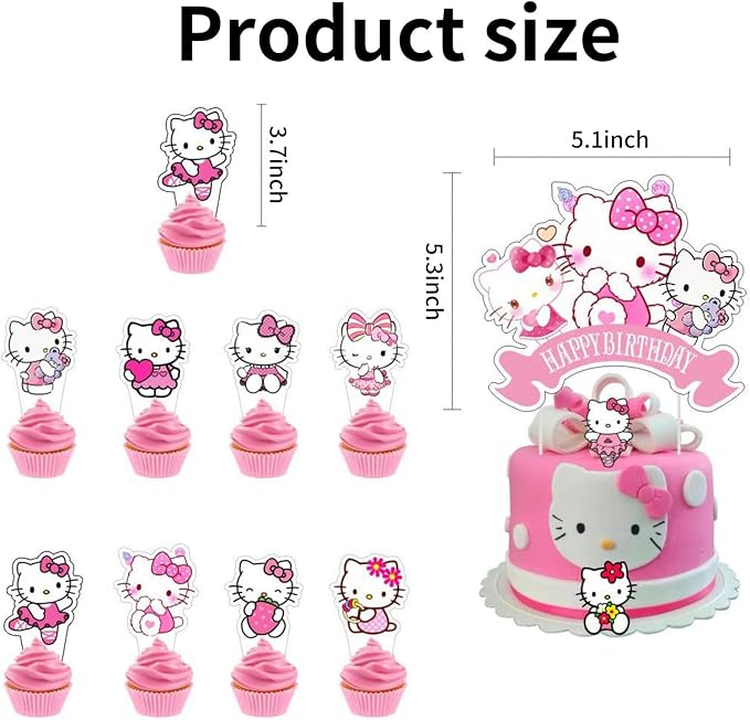 25 Pcs Birthday Party Supplies, Happy Birthday Cake Topper, Cute Anime Cupcake Toppers for Girls (Pink)
