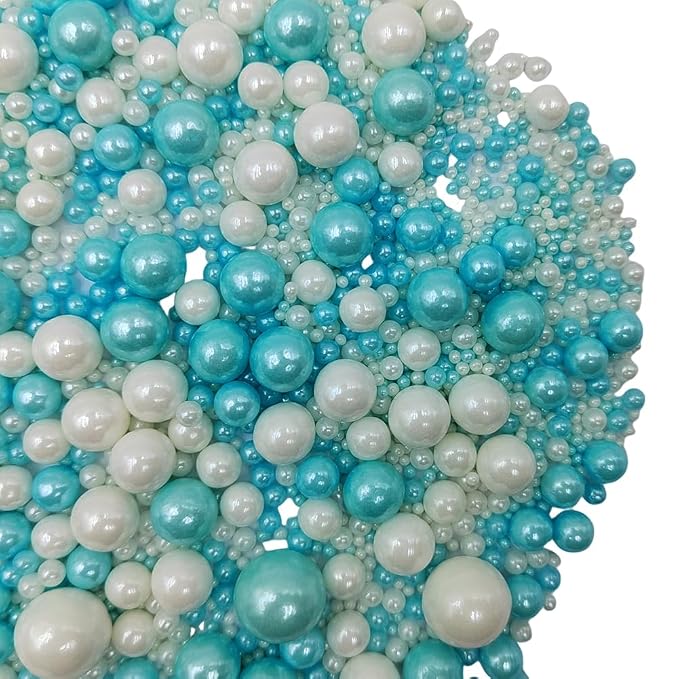 Edible White Blue Sugar Pearls Candy Sprinkles 120G/ 4.23Ounce Baking Cake Sprinkles Cupcake and Cake Topper Cookie Decorations Wedding Party Valentines Halloween Christmas Supplies