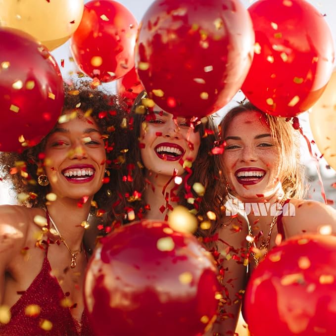 SUWEN Dark Red and Gold Balloons,60pcs 12 inch Red and Metallic Gold Balloons for Valentine's Day Wedding Birthday Engagements Anniversary Party Decorations