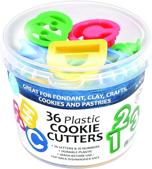 R&M International Alphabet and Number 1.5" Cookie Cutters, 36-Piece Bucket