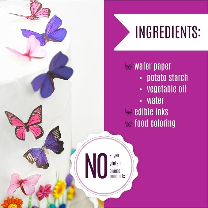 Sugar Robot Inc. Edible Butterflies for Cake Decorating - Small Size, Premium Crafted in the USA - Butterfly Cake and Cupcake Toppers, Decoration (Pink and Purple Assorted)