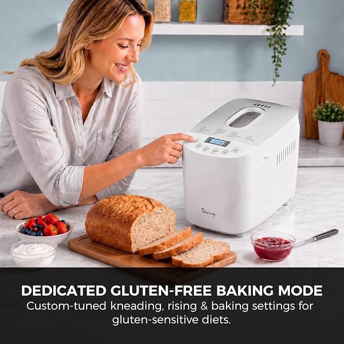 Davivy 3LB Bread Maker, 15 Preset Programs with 4 Quick Mode, 15H Delay Timer & Keep Warm, 3 Loaf Sizes & 3 Crust Shades, Gluten-free, Homemade Bread, Dough, Cake, Yogurt & Jam