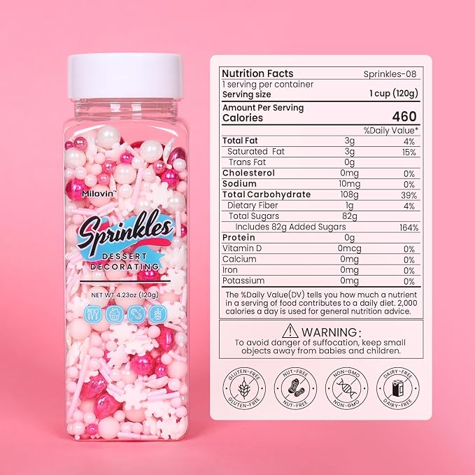 Pink Sprinkles for Cake Decorating, Pink Pearl Sprinkles, Metallic Sprinkle Mix for Cupcakes, Macaron, Ice Cream, and Cookies(120g/4.23oz)