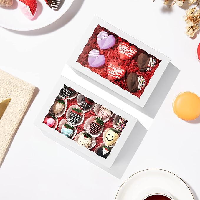 50 Pack 9 ½" x 6" x 2" Cookies Macaron Boxes for 12, Bakery Cakesicle Chocolate Covered Strawberries Boxes with Window Ore Cocoa Bombs Pastry Chocolate Boxes