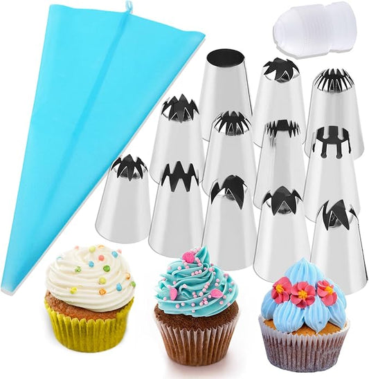 12PCS Large Piping Tips Set with Pastry Bag, Cake Decorating Tips for Cookie Cupcake Cake
