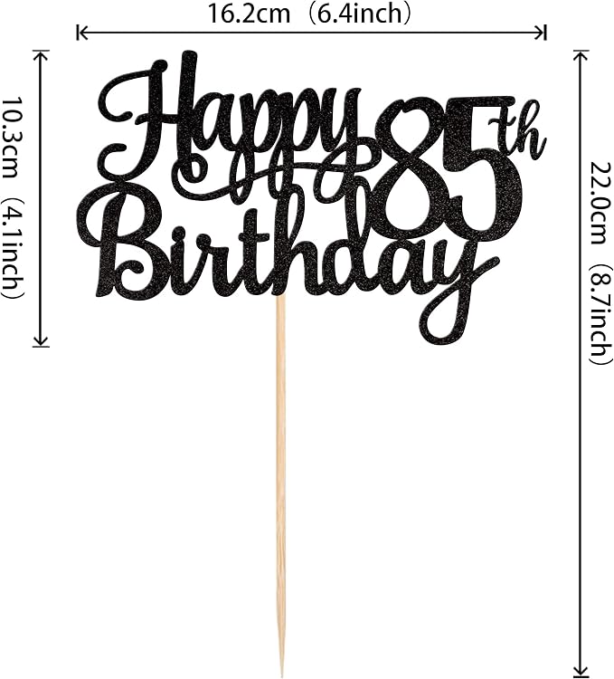 1 PCS Happy 85th Birthday Cake Topper Glitter Cheers to 85 Years Birthday Cake Pick 85 Fabulous Cake Decoration for Happy 85th Birthday Theme Party Decorations Supplies Black