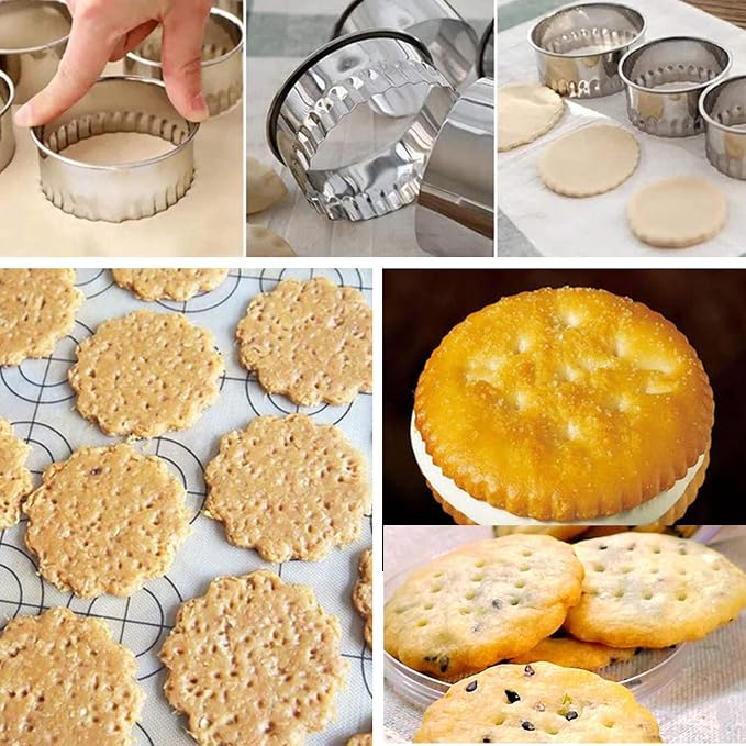 Xoutuo Fluted Edge Round Cookie Biscuit Cutter Set 12, Metal Circle Biscuit Cutters Set, Wave Pastry Donut Doughnut Cutter Set Serrated Round Cookie Cutters for Donut Pastries Fondant Cake